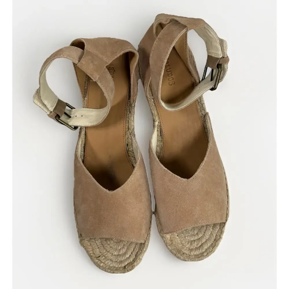 Soludos NWOB Desert Tan Suede Positano Platform Wedge Bohemian Espadrilles Sz 10